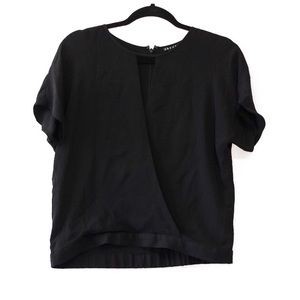 Theory Black Silk Faux Wrap Top Plunge Medium